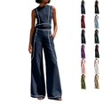 thumbnail image 1 of Clossjun Women's 2 Piece Casual Lounge Sets Sleeveless Tops & Wide-Leg Pants Sets Fall Wear Fashion Outfit Sets 2XL, 1 of 6