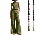 thumbnail image 1 of Clossjun Women's 2 Piece Casual Lounge Sets Sleeveless Tops & Wide-Leg Pants Sets Fall Wear Fashion Outfit Sets L, 1 of 6