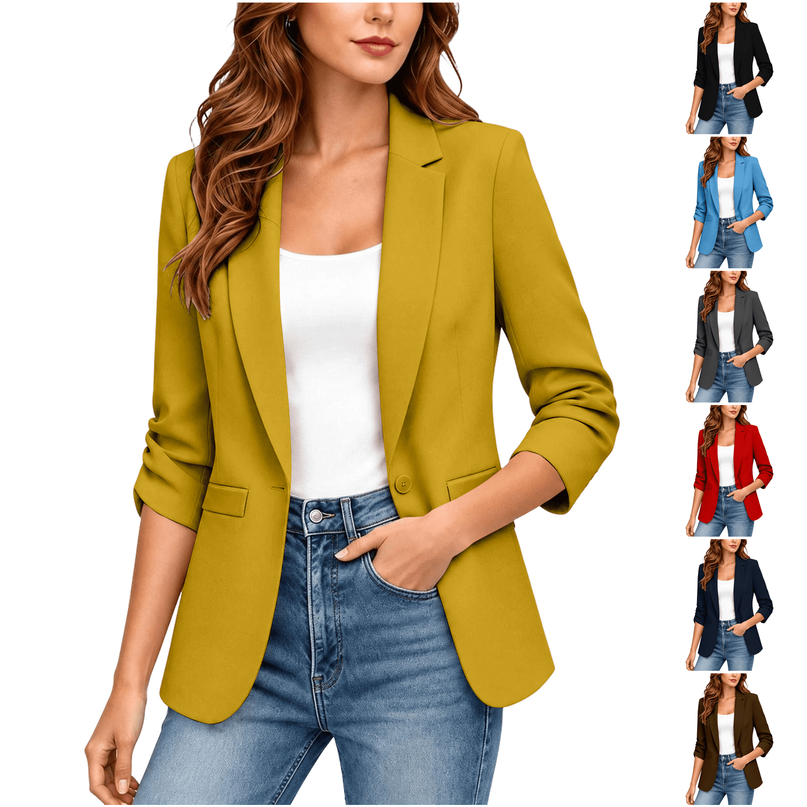Yellow Shop Front Clossjun Women's Casual Blazer Jacket One Button Lapel Collar Open ...