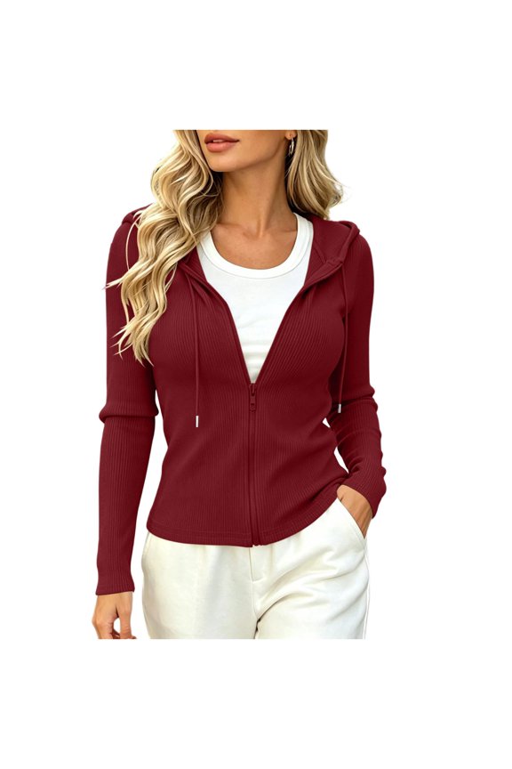 Women's Coat Lightweight Zip Up Daily Wear Jacket Drawstring Long Sleeve Cropped Tops