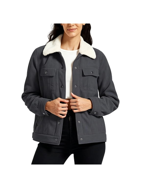 Women's Corduroy Jackets Fashion Fall Winter Warm Coats Button Down Casual Tops With Pockets 2XL