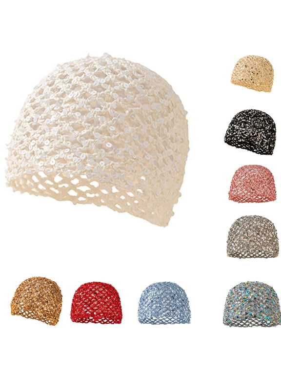Women's Hats Summer Glitter Sequin Beanie Boho Beanies Hollow Out Crochet Caps For Beach Travel Party Daily Head Wear