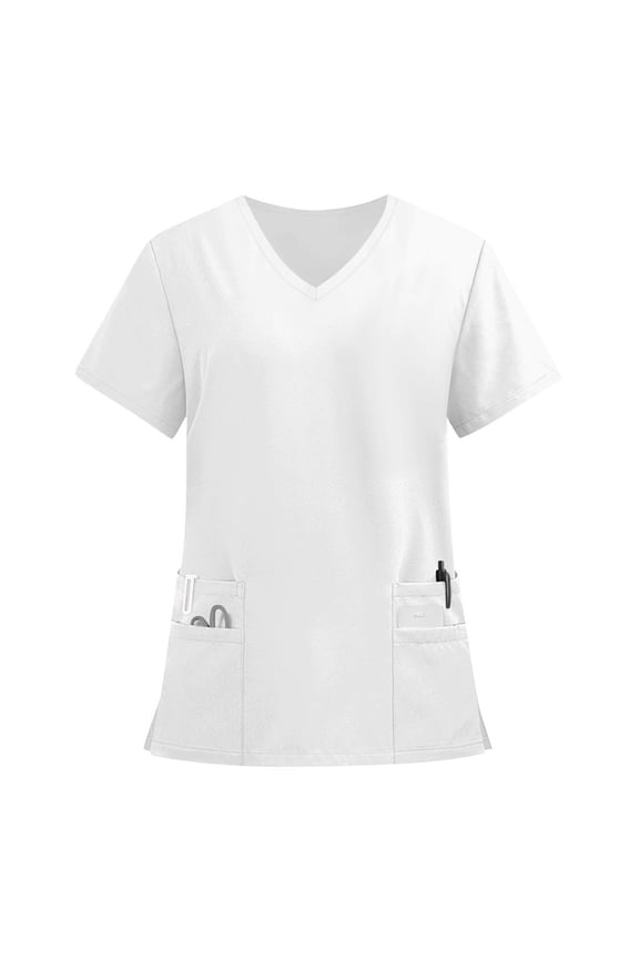 Women's Scrub Top V-Neck with 4 Pockets Yoga Knit Side Panels for Slim Fit Cross-Flex Scrubs