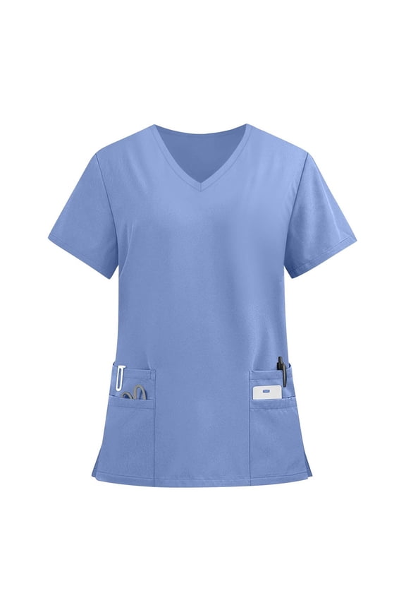 Women's Scrub Top V-Neck with 4 Pockets Yoga Knit Side Panels for Slim Fit Cross-Flex Scrubs