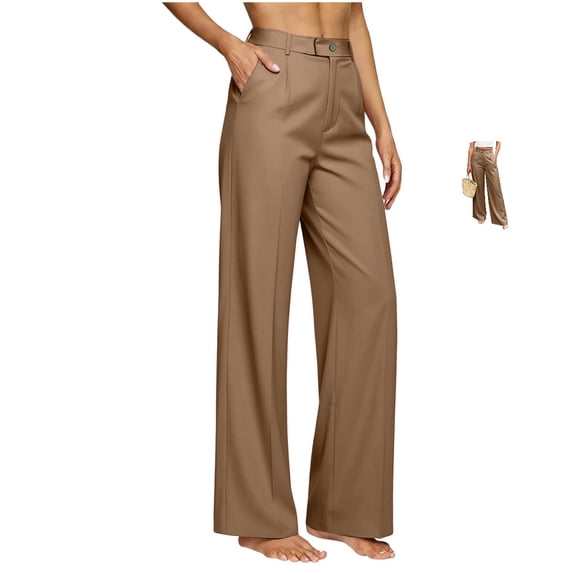 Clossjun Women's Wide Leg Work Dress Pants High Waisted Flowy Daily Wear Business Casual Palazzo Bottoms Summer Fall Offce Trousers With Pockets L