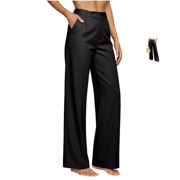 Clossjun Women's Wide Leg Work Dress Pants High Waisted Flowy Daily Wear Business Casual Palazzo Bottoms Summer Fall Offce Trousers With Pockets M
