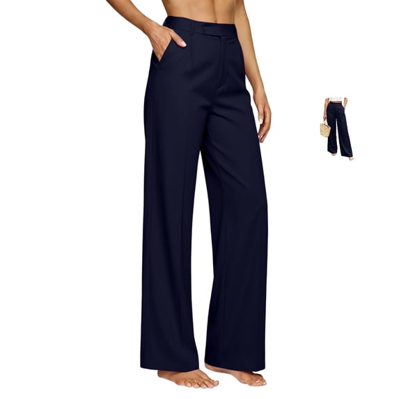 Clossjun Women's Wide Leg Work Dress Pants High Waisted Flowy Daily Wear Business Casual Palazzo Bottoms Summer Fall Offce Trousers With Pockets M