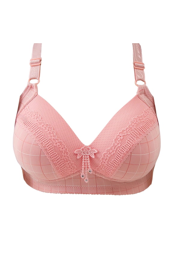 Women's Wireless Bra Gingham Seamless Plus Size Minimizer Soft Full Coverage Push Up Brassaiere Supportive Bralettes Everyday