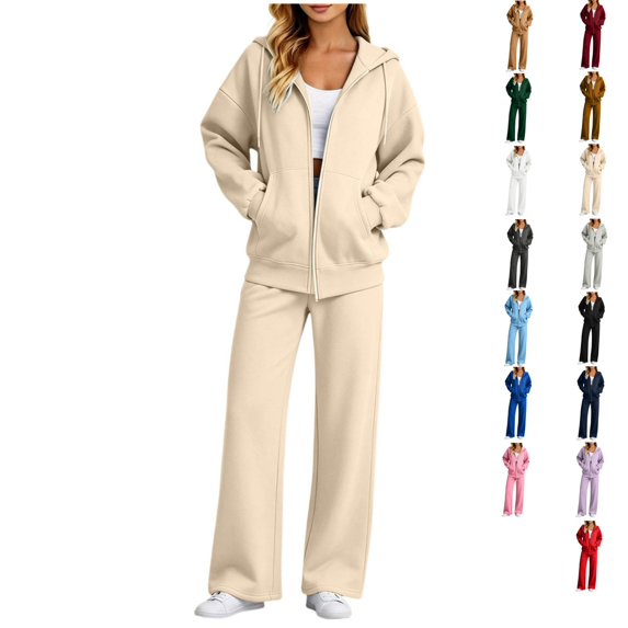 Clossjun Womens 2 Piece Outfit Set Zip Up Hoodie & Sweatpants Sets Fall Long Sleeve Tracksuits for Sport Gym Work 3XL