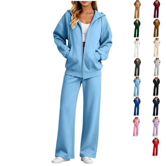 Clossjun Womens 2 Piece Outfit Set Zip Up Hoodie & Sweatpants Sets Fall Long Sleeve Tracksuits for Sport Gym Work L
