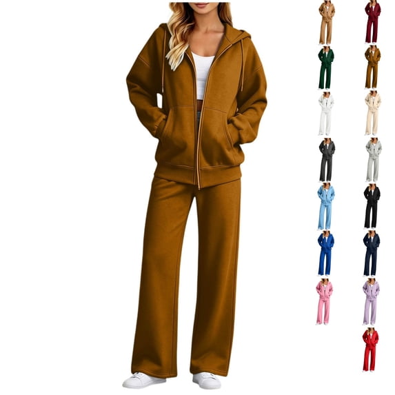 Clossjun Womens 2 Piece Outfit Set Zip Up Hoodie & Sweatpants Sets Fall Long Sleeve Tracksuits for Sport Gym Work S
