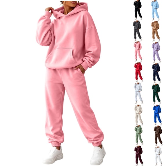 Clossjun Womens Lounge Sweat Sets Fall Winter Fashion Matching Sweatsuits 2 Piece Oversized Hoodies & Side Pockets Sweatpants Hoodies Sets S