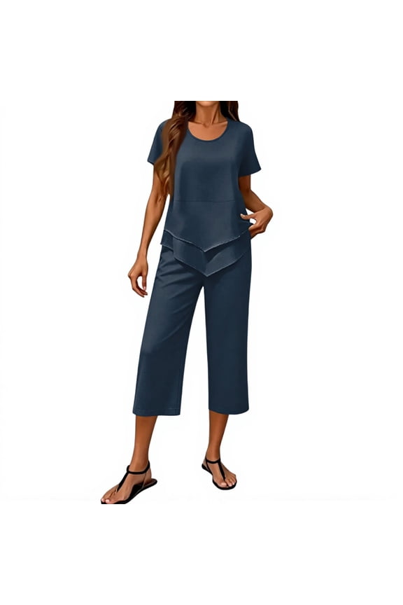 Womens Sets Two Piece Capri Outfits Casual Trendy Fitted Crop Pants and Top Matching Suits Summer Cloths