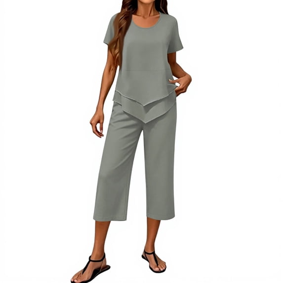 Clossjun Womens Sets Two Piece Capri Outfits Casual Trendy Fitted Crop Pants and Top Matching Suits Summer Cloths