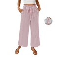 thumbnail image 1 of Clossjun Womens Striped Print Pants Drawstring Y2k Casual Daily Wear Athletic Pants Loose Fit Wide-Leg Lightweight Trousers With Pockets S, 1 of 6