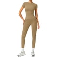 thumbnail image 1 of Clossjun Womens Two Piece Workout Sets Slim Fit Short Sleeve Shirt High Waist Leggings Yoga Outfits Matching Gym Suits, 1 of 6