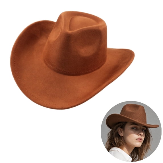 Clossjun Womens Western Cowboy Hats Studded Pinched Cowgirl Caps Wide Brim Fedoras Beanies with Belt Buckle Party Outdoor Activity Head Wear