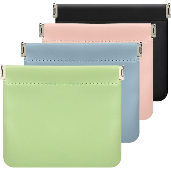 Closure Leather Organizer Pouch, Pouchic Personalized Snap Closure Set, 4Pcs Premium Leather Cosmetic & Coin Pouches, Portable Travel Makeup Bag for Women