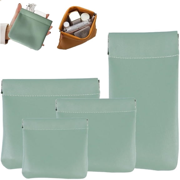 Closure Leather Organizer Pouch Set, PU Leather Purse Organizers with No-Zipper Design, Water-Resistant Makeup & Jewelry Pouches