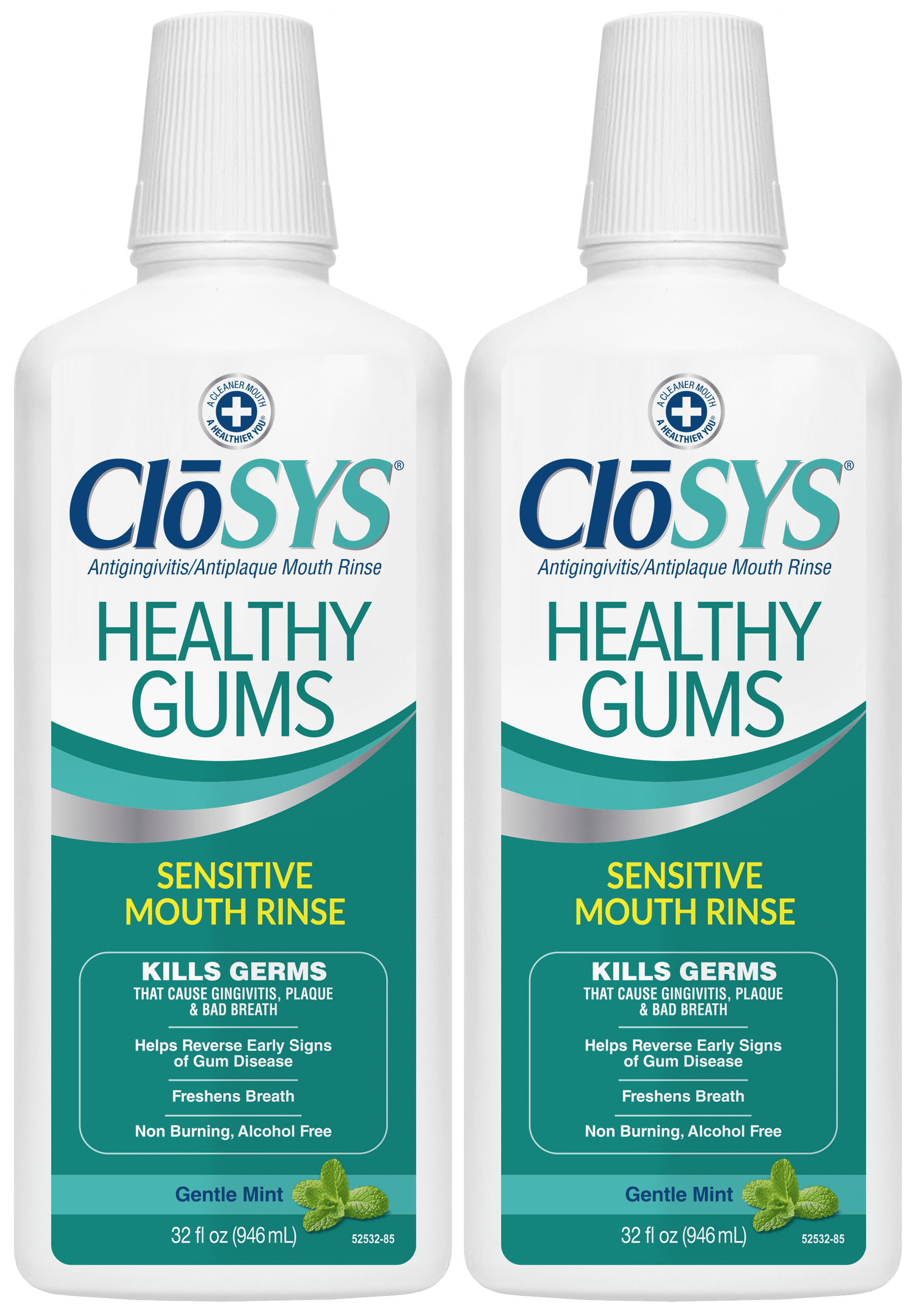Closys Healthy Gums Mouthwash, Antiplaque and Antigingivitis for Gum Health, Non-Burning, Non-Irritating 32 Fl Oz (Twin Pack)