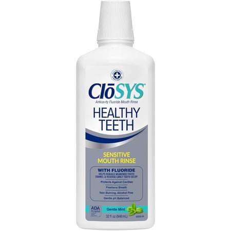CloSYS Healthy Teeth Anti-Cavity Oral Rinse Mouthwash with Fluoride, Non-Burning, Non-Irritating – 32 fl oz