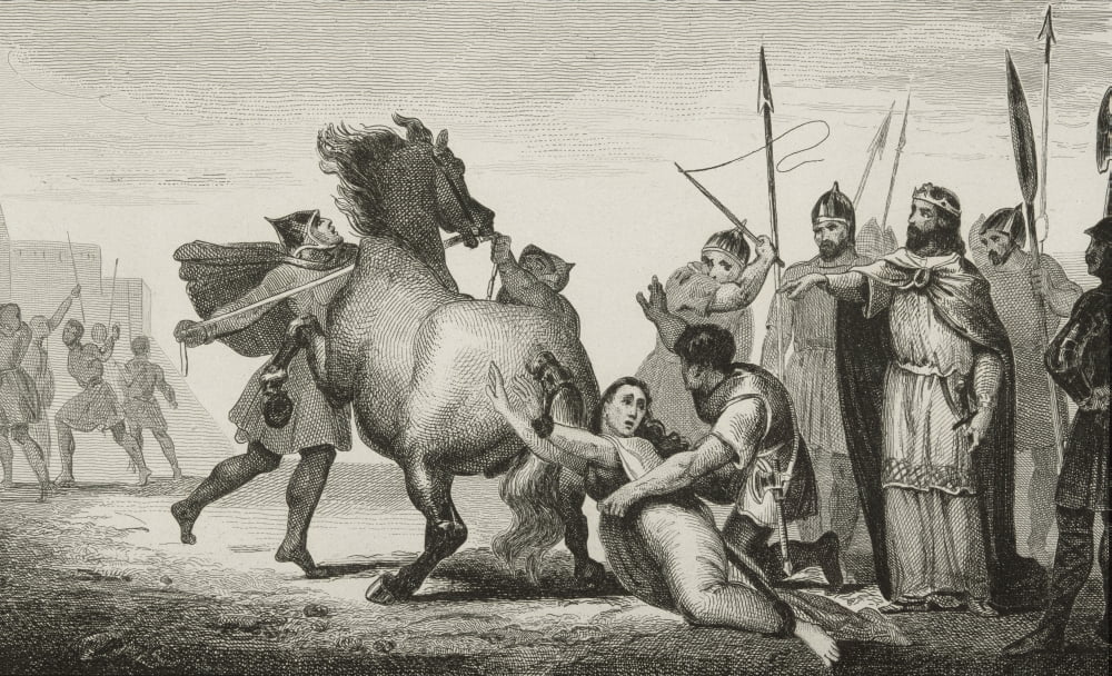 Clotaire Ii 584 To 629 At The Execution Of Queen Brunhilda Died 613 From Histoire De France By Colart Published Circa 1840 Canvas Art - Ken Welsh Design Pics (38 x 22)