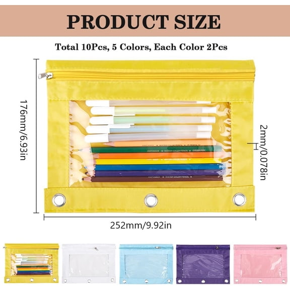 Cloth 10Pcs 5 Colors Zippered Makeup Brushes Pouches for 3 Ring Oxford Cloth Makeup Bags Cases Pouch Box Cosmetic Bags with Clear Window for Cosmetic Storing Supplies Accessories Make Up Organizer