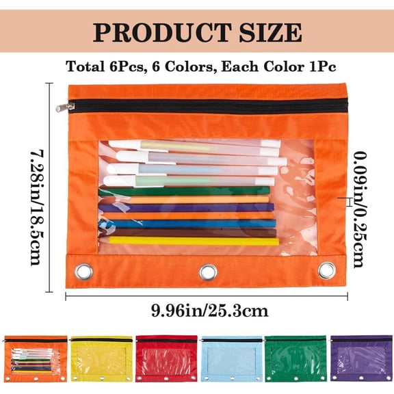 Cloth 6Pcs 6 Colors Zippered Makeup Brushes Wrap Mixed Color for 3 Ring Oxford Cloth Travel Bags Pouch Box Cosmetic Bags with Clear Window for Make up Storing Case Supplies