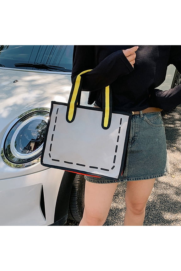 Cloth Anime Style Tote Bag, Large Capacity Handbag for Cosmetics & Daily Use, Gray Yellow Blue, 14.1x3.9x11in, Travel Friendly