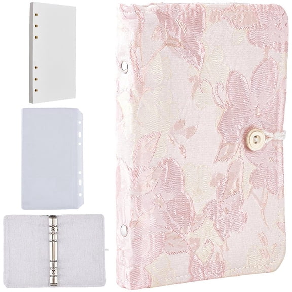Cloth Binder Notebooks with Transparent PVC 6-hole Loose-leaf Invoice Pocket Flower 188x115x26mm Pink