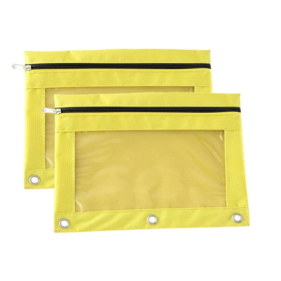 Cloth Binder Pencil Case, Three-Hole Zipper Pen Bag, Large Capacity Office Storage Organizer, Durable Wear-Resistant Fabric with Transparent Compartment, Compact Portable Design for Workspace