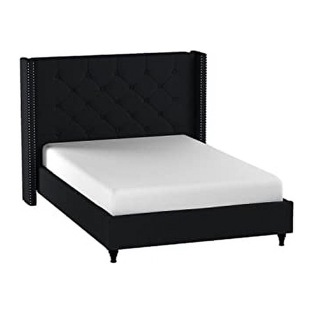Cloth Black Linen 51" Tall Headboard Platform Bed With Slats King