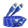 thumbnail image 1 of 3ft USB-C to USB-C 60W Fast Charging Cable Cloth Braided, Blue,2 pack, 1 of 7