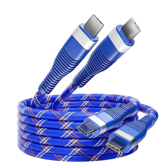 Wellooch 3ft 60W USB-C to USB-C Cable, 2-Pack, Blue - Tangle-Free Braided Fast Charger Cord