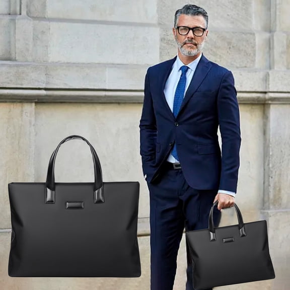 Cloth Briefcase Document Bag | Large Capacity Organizer | Black/Blue | Durable Lightweight Warp Cloth | Multiple Compartments | Handheld for Business Travel Meetings | 37x28x6cm | 1 Pc