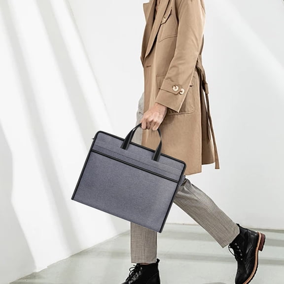 Cloth Business Briefcase Large Capacity Document Bag Laptop Portfolio Organizer, Professional Work Handheld File Case for Meetings Travel, Black Gray Navy