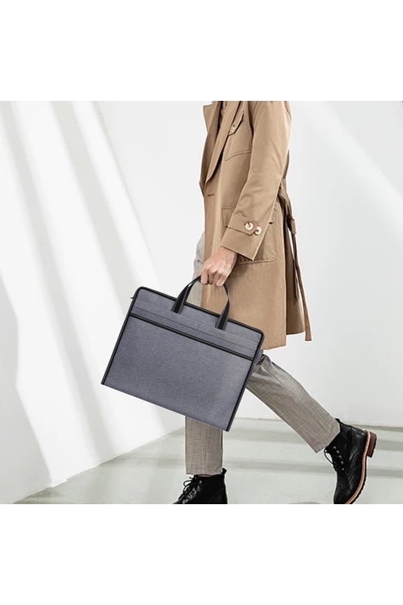 Cloth Business Briefcase Large Capacity Document Bag Laptop Portfolio Organizer, Professional Work Handheld File Case for Meetings Travel, Black Gray Navy