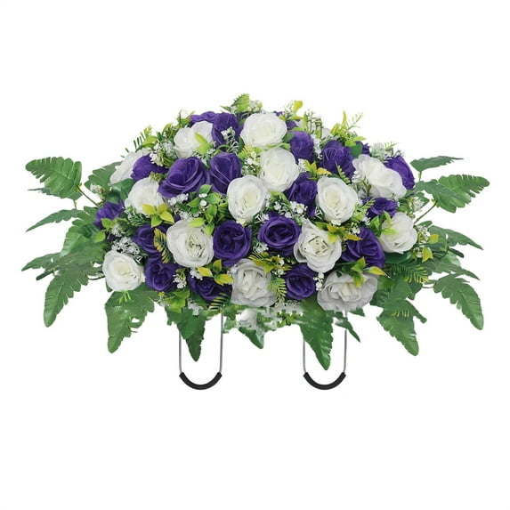 Cloth Cemetery Flower Saddle, Artificial Memorial Roses, Artificial Cemetery Flower Saddle with 36 Roses for Grave Memorial Outdoor Decor All Weather