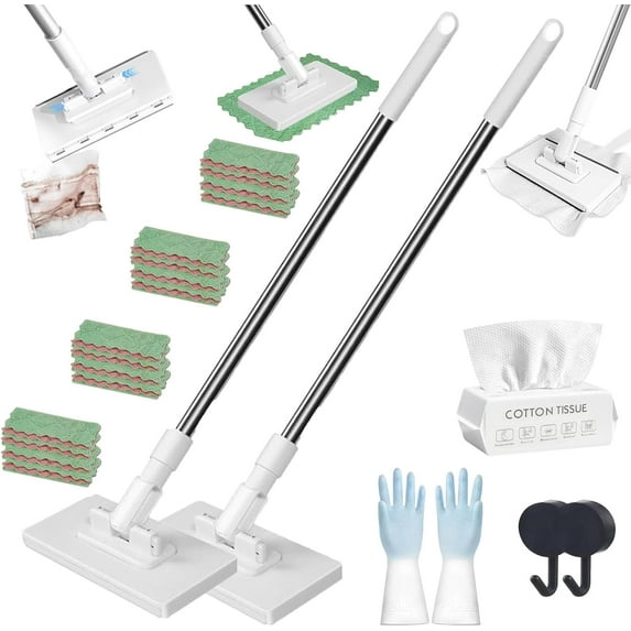 Mini Mop A Scatto Senza Contatto | Zero Touch Con Testa Girevole 360° | Manico 92 Cm | 10 Panni Inclusi