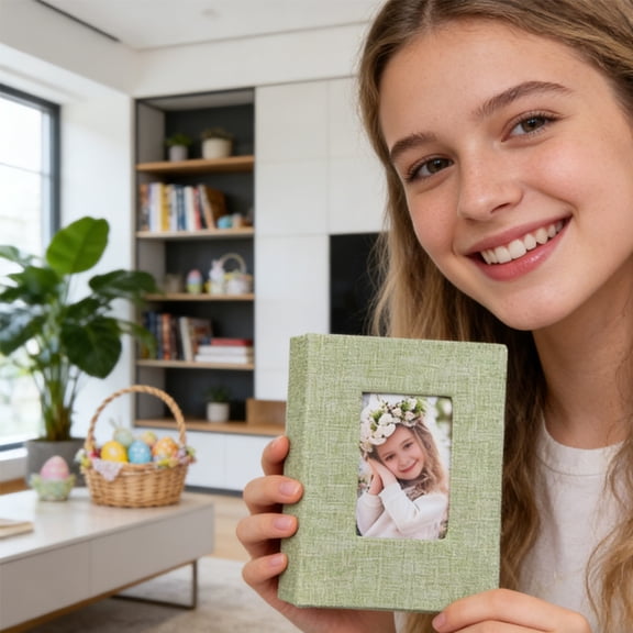 Cloth-Cover 4R 6-Inch Photo Album - 100 Pages, Clear Cover Window, Fabric Exterior, 8 Color Options, Holds 4x6 Photos, Ideal for Daily Memories (Light Green)