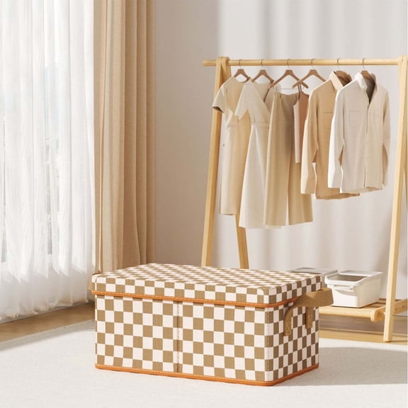 Cloth Cover Storage Box with Reinforced Steel Frame and Fashionable Design, Foldable Clothes Organizer with Dust-Proof Cover for Wardrobe and Bedroom