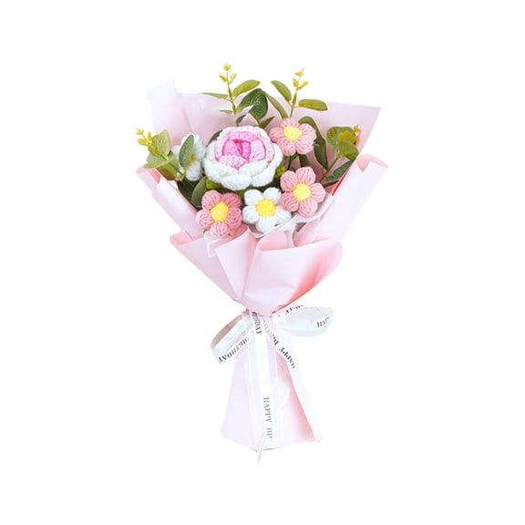 Cloth Crochet Flower Bouquet, Knitted Artificial Flowers, Handmade Crochet Knitted Flower Bouquet, Finished Artificial Yarn Roses for Home Decor & Gift