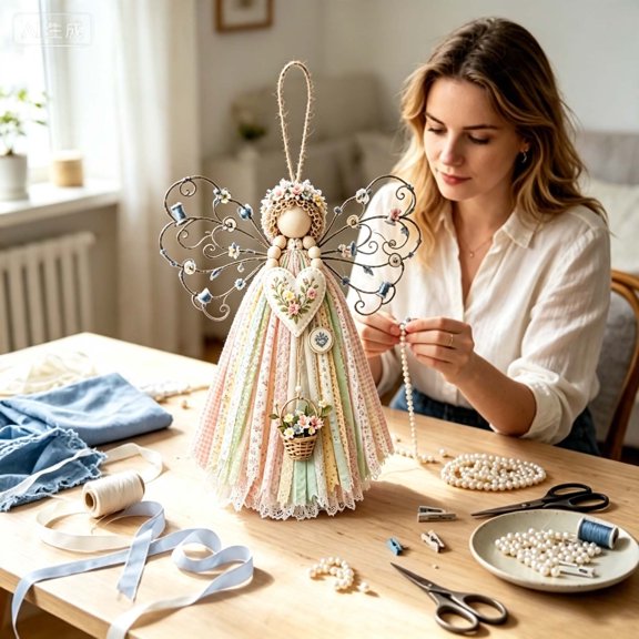 Cloth DIY Angel Macrame Wall Weaving Craft Kit, Precut Fabric Hand Sewing Kits for Adults Beginners, Farmhouse Fall Home Decor Indoor & Christmas Gifts