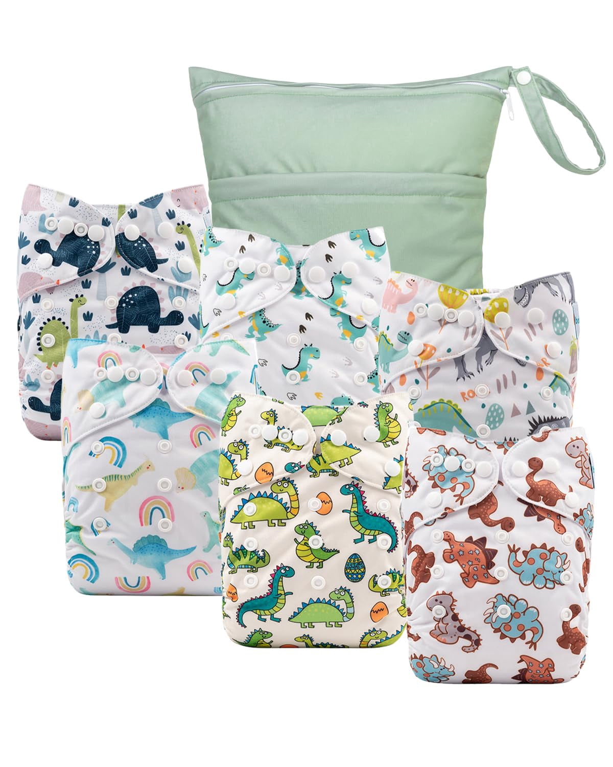 Cloth Diaper Covers 6 Pack with Wet Bag for Fitted Diapers and Prefolds with Double Gussets, Adjustable and Reusable for Baby Boys and Girls