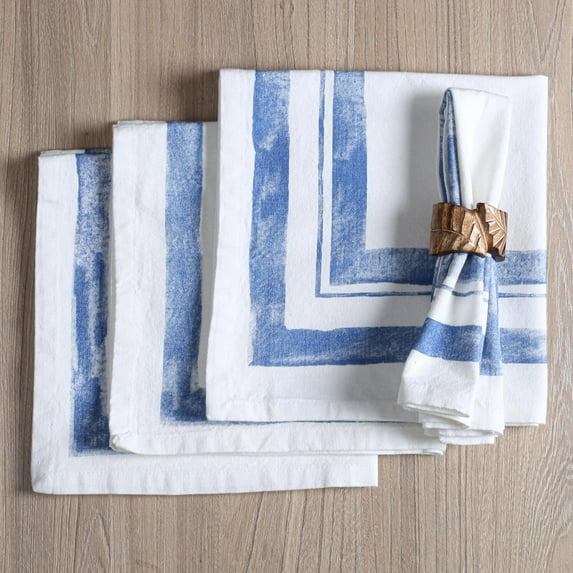 Cloth Dinner Napkins Set of 4 18x18 Inches - Thanksgiving Frame Border Napkins for Christmas, Holidays, Farmhouse Wedding, Soft Washable 100% Cotton Durable Table Linen for Everyday Use - Blue