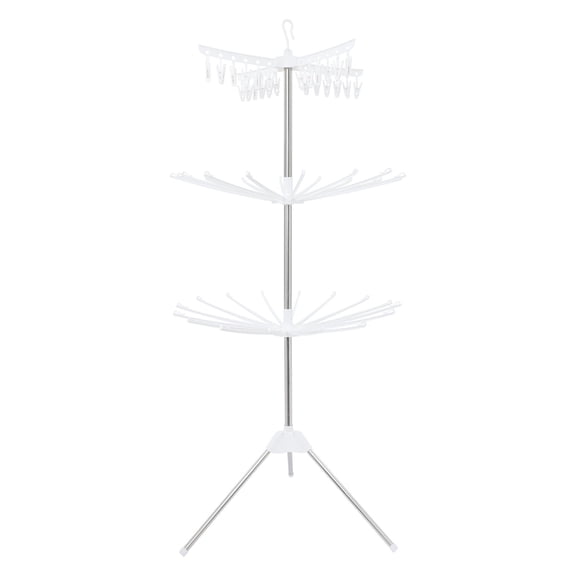 Cloth Drying Rack Stand, White 3 Tier, Foldable Clothes Drying Rack, Clothes Drying Rack, 24 Clips, 360 Degree Rotating, for Indoor Outdoor