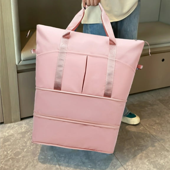 Cloth Large Travel Tote Bag, Pink Blue Black Gray Purple, 21x17x8.7in, Expandable Gym Bag with Trolley Sleeve & Wet Pocket, Carry On for Women