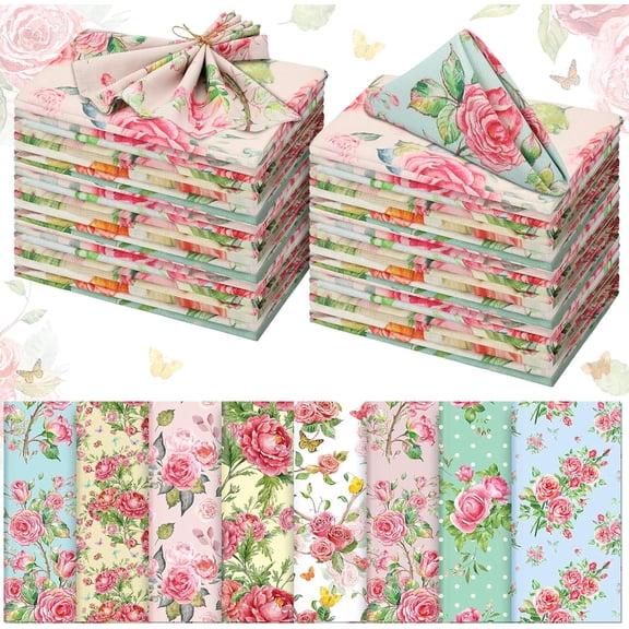 Cloth Napkins-15 x 15 Inch Soft Fabric Napkins Bulk Washable Reusable Plants Floral Square Napkin Cotton Dinner Towel for Spring Tea Party(Pink Flower,24 Pcs)
