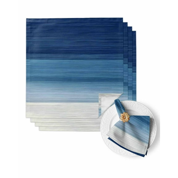 Cloth Napkins Abstract Navy Blue Ombre Stripe Art Washable Soft Kitchen Dinner Napkin Set of 4,Modern Color Line Texture Reusable Cocktail Napkins for Wedding Holiday Party Event,20x20In