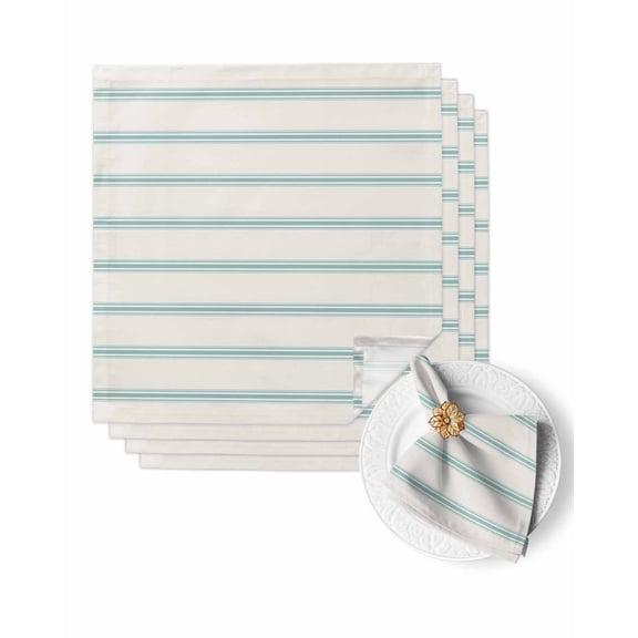 Cloth Napkins Abstract Teal Stripe Geometric Art Washable Soft Kitchen Dinner Napkin Set of 4,Modern Pinstripes on Beige Reusable Cocktail Napkins for Wedding Holiday Party Event,20x20In